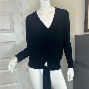 Banana Republic Black V-Neck Tie-Front Long Sleeve Blouse